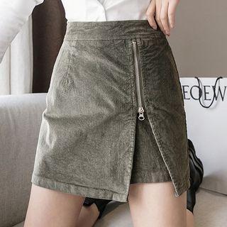 Asymmetrical Corduroy Mini A-line Skort