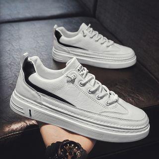 Pure Color Lace Up Leather Sneakers