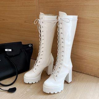 Lace-up Chunky-heel Platform Tall Boots