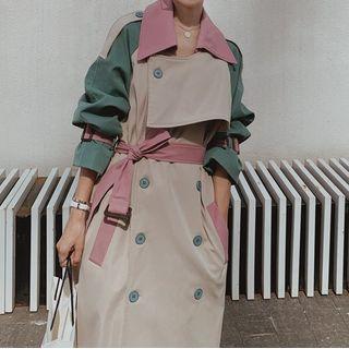 Color Panel Lapel Double-breasted Trench Jacket