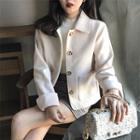 Plain Single-breasted Jacket / Plaid Mini A-line Skirt