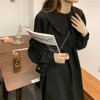 Sailor Collar Long-sleeve Midi Dress Black - One Size