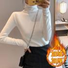 Turtleneck Fleece-lined Plain T-shirt