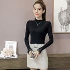 Lace-cuff Ribbed Knit Top