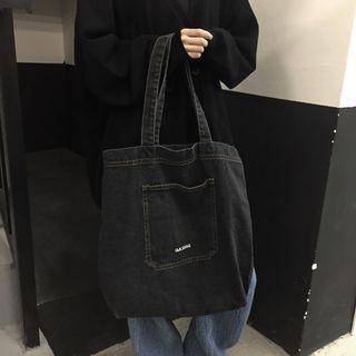Letter Embroidered Canvas Tote Bag As Shown In Figure - One Size