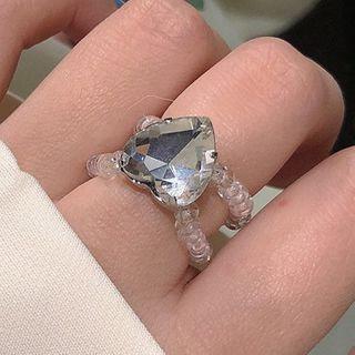 Rhinestone Heart Ring 1 Pc - Transparent - One Size