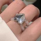 Rhinestone Heart Ring 1 Pc - Transparent - One Size