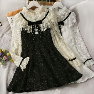 Glitter Ruffled-trim Lace Mini Dress