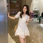 Short-sleeve V-neck Asymmetrical Hem Mini Dress