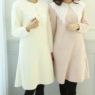 Lace-collar Rhinestone-detail Dress