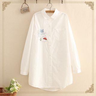 Cat Embroidered Shirt As Shown In Figure - One Size