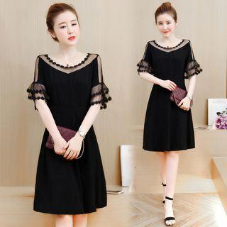 Sheer Panel Short-sleeve A-line Dress