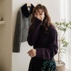 Rib-trim Boucle-knit Sweater