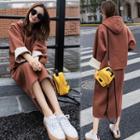 Set: Plain Hoodie + Split Hem Midi H-line Skirt