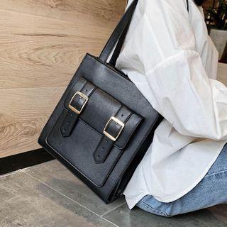 Multi-section Faux Leather Tote Bag