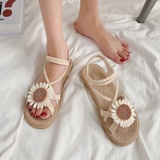 Strappy Woven Flower Beach Sandals