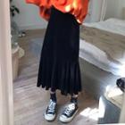 Ruffle Hem Velvet Midi A-line Skirt