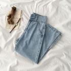 High-waist Wide-leg Washed Jeans