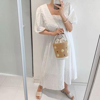 Frilled-collar Eyelet-lace Maxi Dress