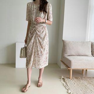 Knot-front Long Floral Dress