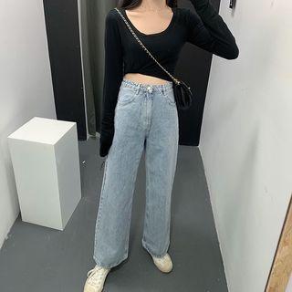 Wide Leg Jeans / Long-sleeve Plain T-shirt