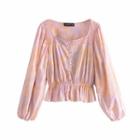 Balloon-sleeve Tie-dyed Blouse
