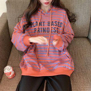 Striped Lettering Print Drawstring Hoodie