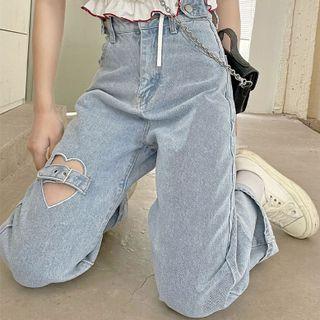 Heart Cut-out High-waist Straight-leg Jeans