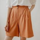 Pleated Textured Wide-leg Shorts