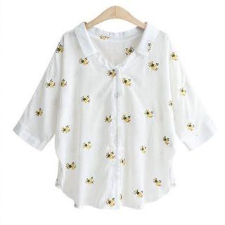 3/4-sleeve Bee Embroidery Shirt