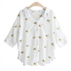 3/4-sleeve Bee Embroidery Shirt