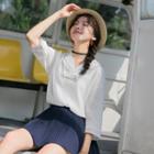 Embroidered Notch Lapel 3/4 Sleeve Top