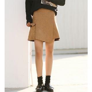 Asymmetric Faux Suede A-line Skirt