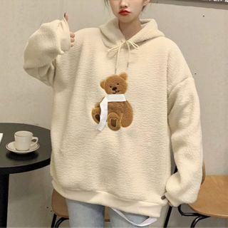 Fleece Loose-fit Bear Printed Hoodie