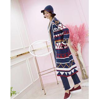 Shawl-collar Zigzag Wool Blend Long Cardigan