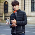 Plain Stand Collar Padded Zip Jacket