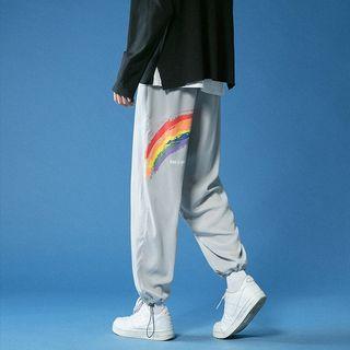 Rainbow Print Drawstring-cuff Wide Leg Pants