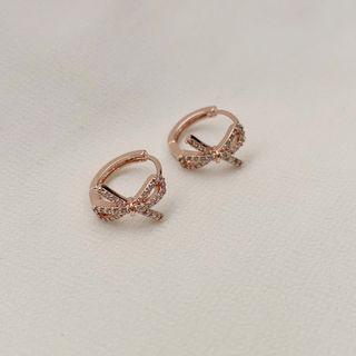 Bow Rhinestone Earring 1 Pair - Bow Rhinestone Earring - Rose Gold - One Size