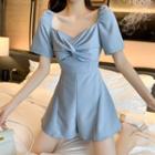 Short-sleeve Crinkled Romper