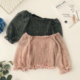 Elbow-sleeve Glitter Blouse