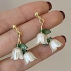 Floral Drop Earring 1 Pair - White & Green - One Size