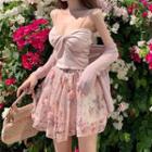 Twisted Camisole Top / Plain Cardigan / Flower A-line Skirt
