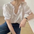 Ruffled V-neck Loose-fit Blouse