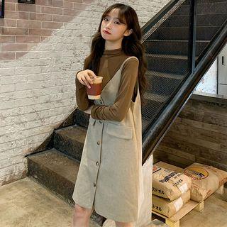 Mock Neck Long-sleeve Top / Spaghetti Strap Dress