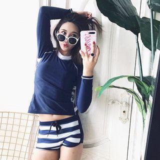 Couple Matching Set: Striped Rashguard + Shorts