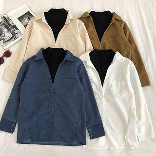 Mock Two-piece Asymmetric Mock-neck Long-sleeve Blouse