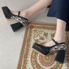 Block Heel Lettering Platform Mary Jane Shoes