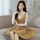 Set: Lace Long-sleeve Top + Sleeveless Dress