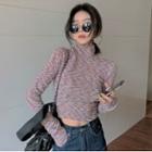 Long-sleeve Turtleneck Crop Top As Shown In Figure - One Size