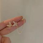 Butterfly Chained Earring 1 Pair - Asymmetric - Gold - One Size